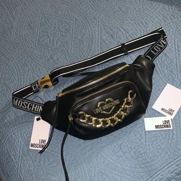 Love Moschino PU Leather Gold Tone Heart Chain Fanny Pack - Picture 2 of 6